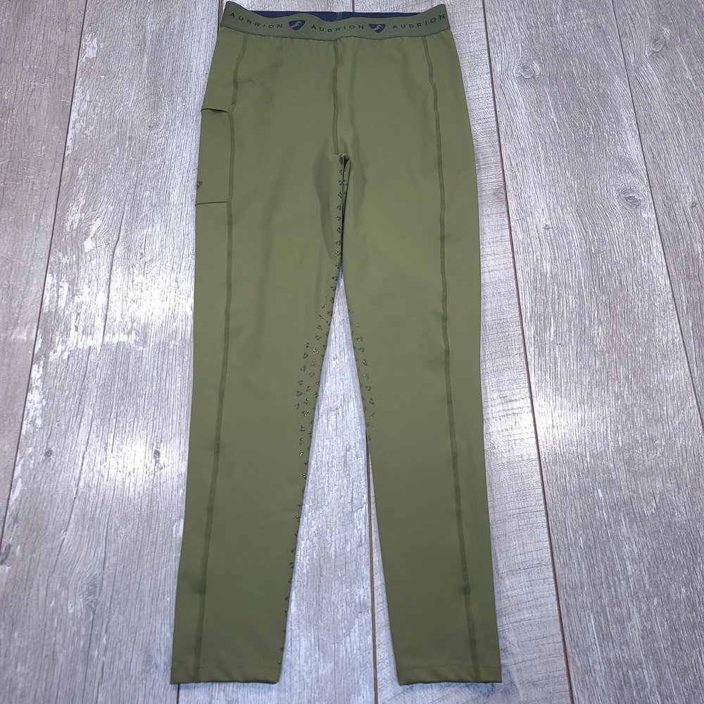 Aubrion Horse Riding Tights Women 8 Olive Green Bottom Grip Equestrian Pants
